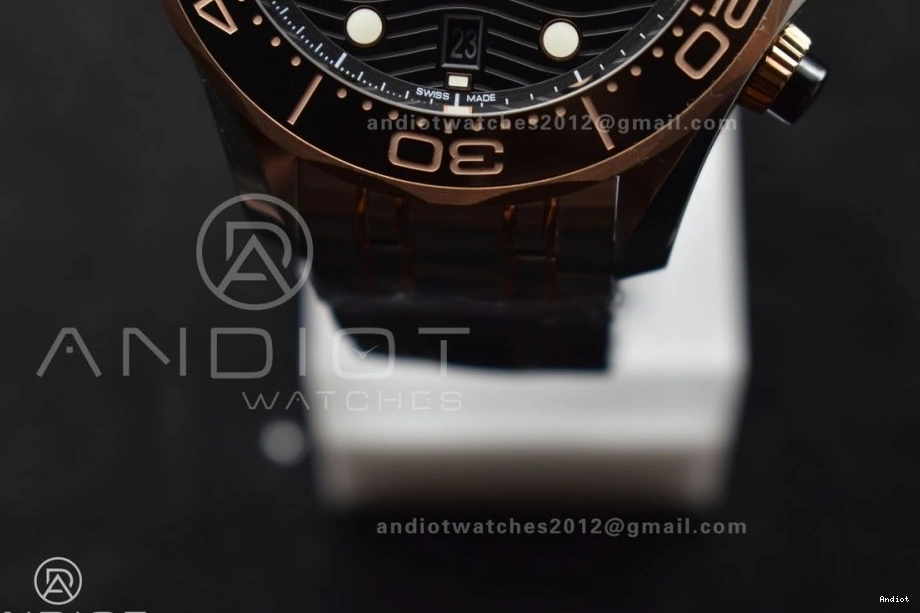 Best 1:1 SS RG SS on Black Strap 300m Edition OMF Chrono Dial A9900 Seamaster 1223